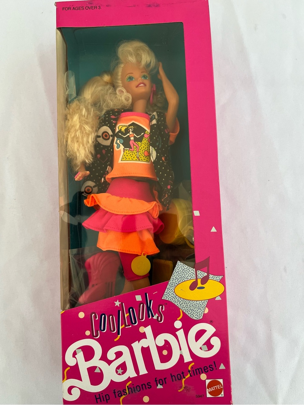 Vintage 1990 Barbie Cool Looks Doll - Hot Pink & Neon Orange Outfit